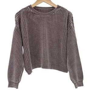 Unbranded Muted Purple Textured Knit Sweater Sz L Cropped Distressed Look Boho